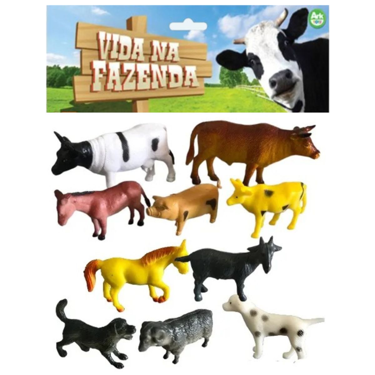 Kit Animais Vida Na Fazenda Brinquedo Pequeno 10 Peças - Ark Toys Kit Animais Vida Na Fazenda Brinquedo Pequeno 10 Peças - Ark Toys